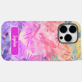 Paarse roze Blauwgroen Tropische Bladeren, Script Case-Mate iPhone Case (Achterkant (horizontaal))