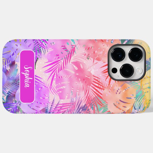 Paarse roze Blauwgroen Tropische Bladeren, Script Case-Mate iPhone Case (Achterkant (horizontaal))