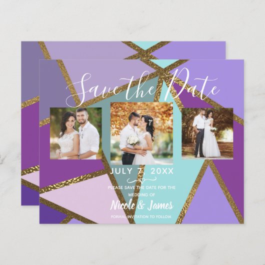 Paarse roze Blauwgroen Turquoise & Bronze Gold Wed (Voorkant / Achterkant)