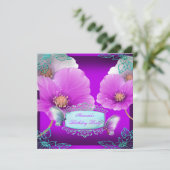 Paarse roze Blauwgroen vlinder Birthday Partij 2 Kaart (Staand voorkant)