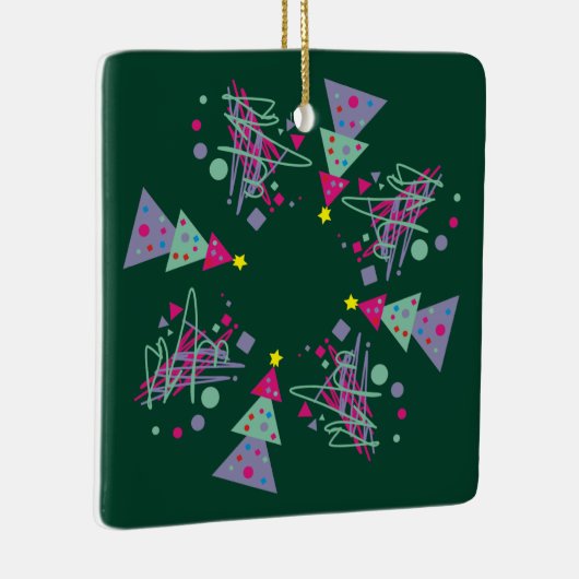 Paarse roze Blauwgroen vormen Groene Rode Kerstmis Keramisch Ornament (Rechts)