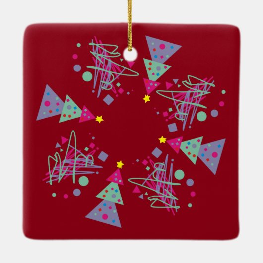 Paarse roze Blauwgroen vormen Groene Rode Kerstmis Keramisch Ornament (Achterkant)