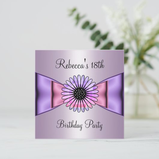 Paarse roze bloem 18e verjaardag kaart (Staand voorkant)
