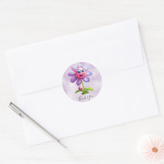Paarse Roze Bloem Bedankt Sticker (Envelop)