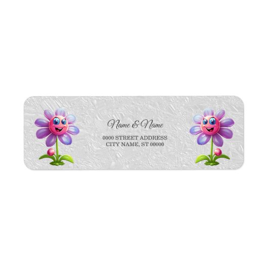 Paarse Roze Bloem Retouradreslabel Etiket (Voorkant)