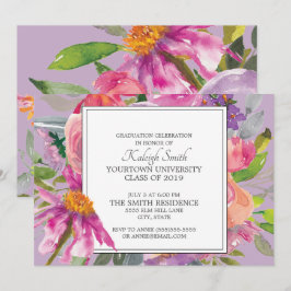 Paarse Roze Bloem Tuin Afstudeerfeest Kaart