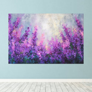 Paarse Roze Bloem Veld Abstracte Muurkunst Canvas Afdruk