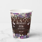 Paarse Roze Bloem Vlinder Landelijk 100ste Verjaar Papieren Bekers (Achterkant)