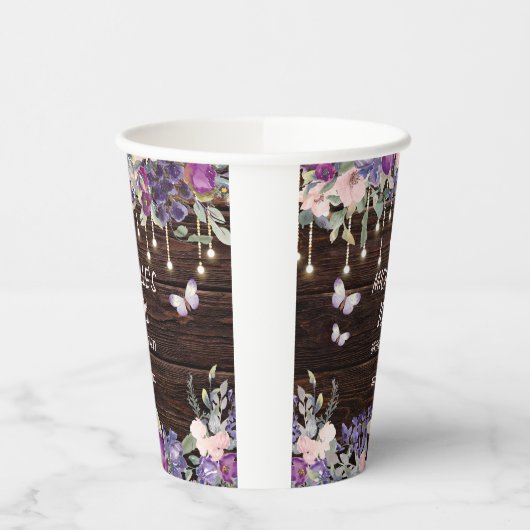 Paarse Roze Bloem Vlinder Landelijk 100ste Verjaar Papieren Bekers (Links)