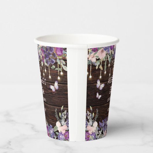 Paarse Roze Bloem Vlinder Landelijk 100ste Verjaar Papieren Bekers (Rechts)