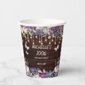 Paarse Roze Bloem Vlinder Landelijk 100ste Verjaar Papieren Bekers (Voorkant)