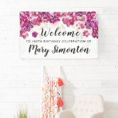 Paarse Roze Bloemen 100ste Verjaardagsfeestje Welk Spandoek (Insitu)