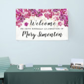 Paarse Roze Bloemen 100ste Verjaardagsfeestje Welk Spandoek (Beurs)