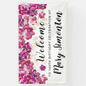 Paarse Roze Bloemen 100ste Verjaardagsfeestje Welk Spandoek (Verticaal)