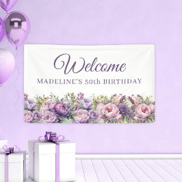 Paarse Roze Bloemen 50ste Verjaardag Welkom Spandoek