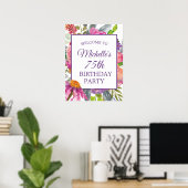 Paarse Roze Bloemen 75ste Verjaardag Welkom Poster (Thuiskantoor)