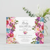 Paarse Roze Bloemen BABY Douche Uitnodigingen (Staand voorkant)