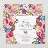 Paarse Roze Bloemen BABY Douche Uitnodigingen (Voorkant / Achterkant)