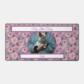 Paarse Roze Bloemen & banners met naam/fase  Bureaumat