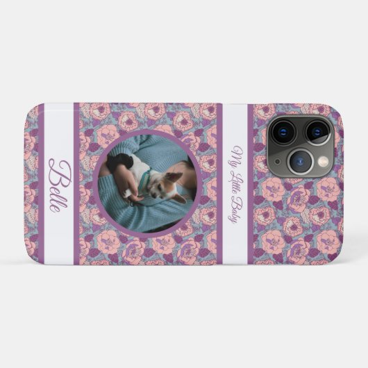 Paarse Roze Bloemen & banners met naam/fase Case-Mate iPhone Case (Achterkant (horizontaal))