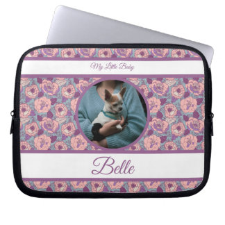 Paarse Roze Bloemen & banners met naam/fase  Laptop Sleeve