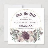 Paarse Roze Bloemen Bewaar de Datum Magnetische Uitnodiging (Voorkant)