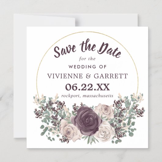 Paarse Roze Bloemen Bewaar de Datum Magnetische Uitnodiging (Voorkant)