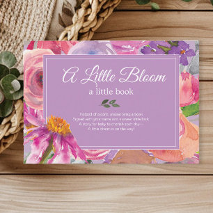 Paarse Roze Bloemen Boeken voor Baby shower Informatiekaartje