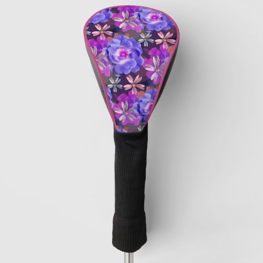 Paarse Roze Bloemen Boho Bloemig Schattig Cool Mei Golfheadcover (Voorkant)
