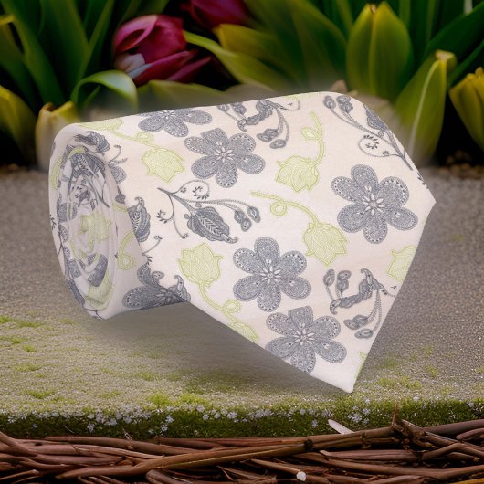 Paarse Roze Bloemen Botanisch Groen Stropdas