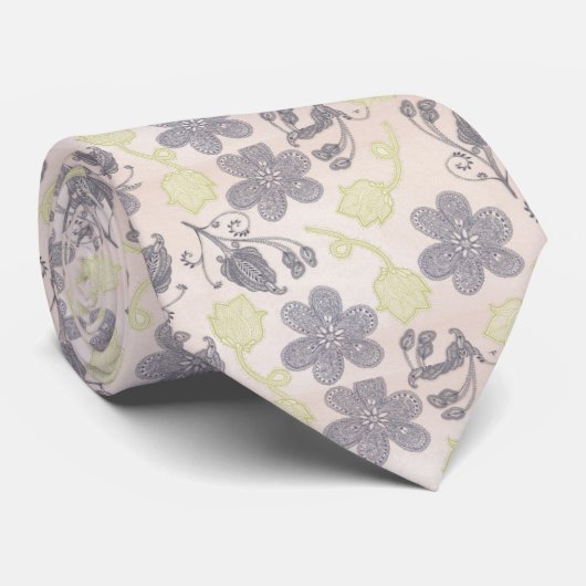 Paarse Roze Bloemen Botanisch Groen Stropdas (Opgerold)