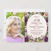 Paarse Roze Bloemen Botanische 60e Verjaardag Foto Kaart (Voorkant)