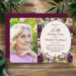 Paarse Roze Bloemen Botanische 60e Verjaardag Foto Kaart<br><div class="desc">Elegante pruim paarse en roze waterverf bloemig en groen botanisch verjaardagsfeestje fotouitnodiging voor vrouwen. Deze uitnodiging is ontworpen voor een 60e verjaardag, maar kan worden aangepast voor iedereen van elke leeftijd. Neem contact met mij op voor hulp bij uw aanpassingen of om extra matching of coördinatie van Zazzle producten voor...</div>