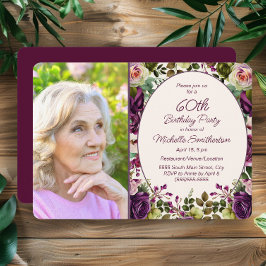 Paarse Roze Bloemen Botanische 60e Verjaardag Foto Kaart