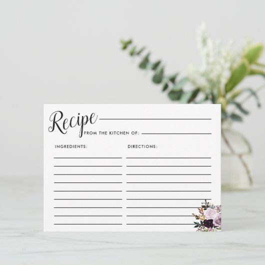 Paarse Roze Bloemen Bruids Recept Kaart (Staand voorkant)