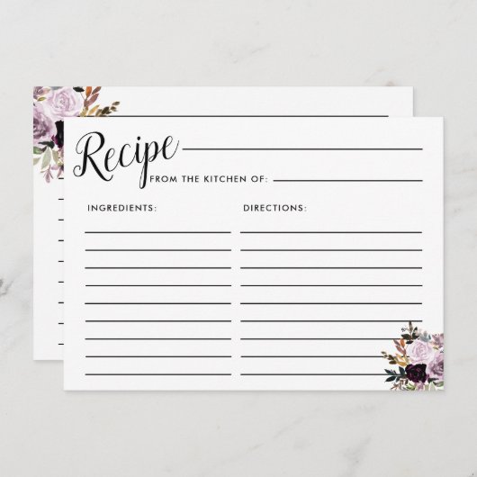 Paarse Roze Bloemen Bruids Recept Kaart (Voorkant / Achterkant)