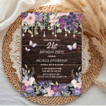 Paarse roze bloemen Butterflies Rustic Wood 21st