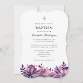 Paarse roze bloemen doop uitnodiging waterverf (Voorkant)