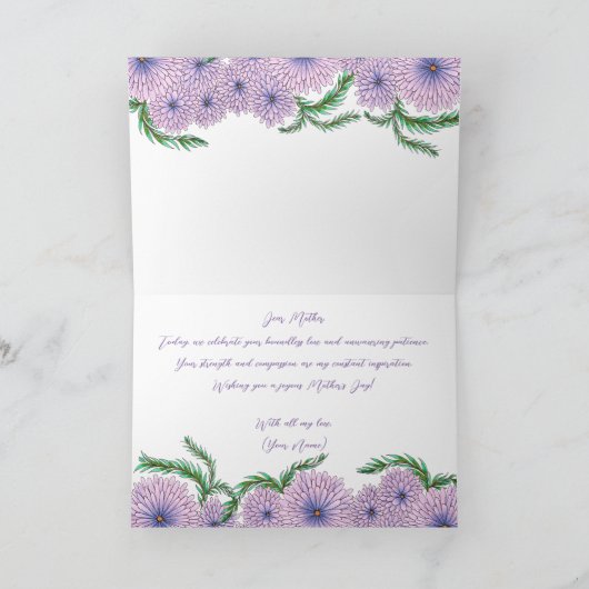 Paarse roze bloemen en groene bladeren Moederdag Kaart (Binnen)