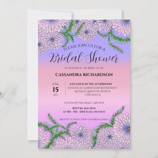 Paarse roze bloemen en groene bladeren Vrijgezelle Kaart (Voorkant)