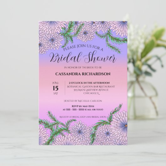 Paarse roze bloemen en groene bladeren Vrijgezelle Kaart (Staand voorkant)