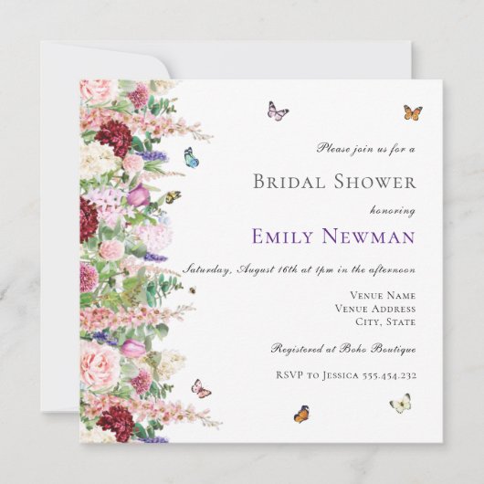 Paarse roze bloemen en Vrijgezellenfeest van Butte Kaart (Voorkant)