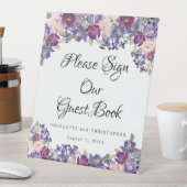 Paarse Roze Bloemen Gastenboek Reclamebord Met Voetstuk (Insitu)