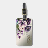 Paarse Roze Bloemen Golden Elegant Bagagelabel (Voorkant verticaal)