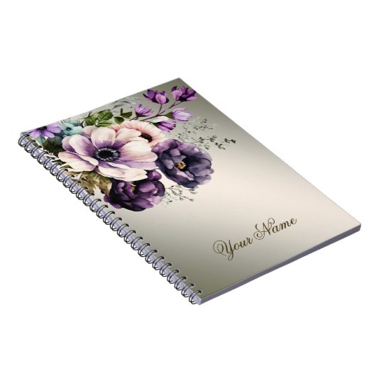 Paarse Roze Bloemen Golden Elegant Notitieboek (Rechterzijde)