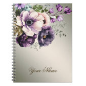 Paarse Roze Bloemen Golden Elegant Notitieboek (Voorkant)