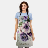 Paarse Roze Bloemen Golden Elegant Schort (Gedragen)