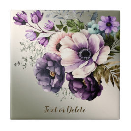 Paarse Roze Bloemen Golden Elegant Tegeltje