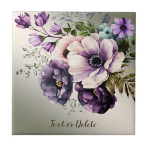 Paarse Roze Bloemen Golden Elegant Tegeltje