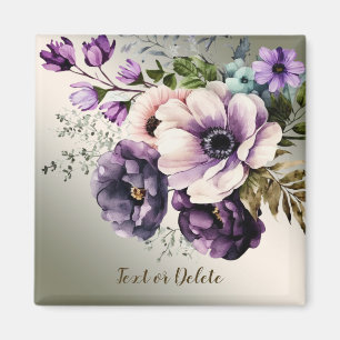Paarse Roze Bloemen Gouden Elegant Magneet
